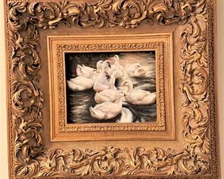 ORIGINAL OIL PAINTING FRAMED SWANS