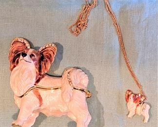 PAPILLON DOG ENAMEL BOX & NECKLACE