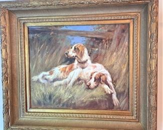 FABLOUS LARGE ORIGINAL OIL PAINTING OF 2 SPANIELS 