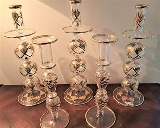 GLASS GOLD CANDLE STICK HOLDERS