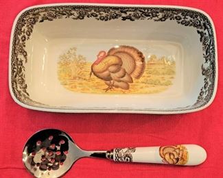 SPODE CRANBERRY RELISH BOWL & SPOON