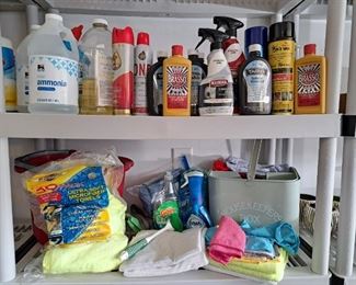 2 SHELVES OF CLEANING SUPPLIES LOT