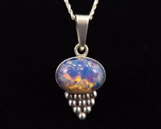 .925 Sterling Silver Bubble Gum Dichroic Glass Pendant Necklace
