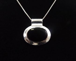 .925 Sterling Silver Inlayed Black Onyx Pendant Necklace

