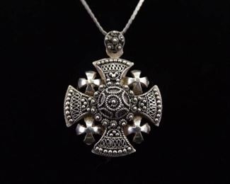 .925 Sterling Silver Jerusalem Cross Pendant Necklace
