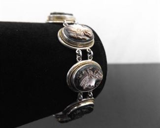 .800 Sterling Silver Carved Shell Cameo Bracelet
