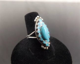.925 Sterling Silver Turquoise Ring Size 6.5
