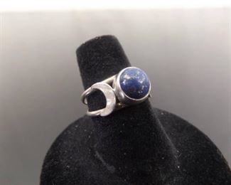 .925 Sterling Silver Lapis Lazuli Cabochon Ring Size 6.25
