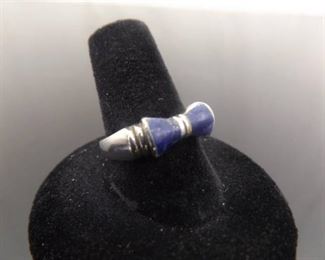 .925 Sterling Silver Lapis Lazuli Bow Ring Size 8
