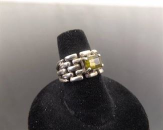 .925 Sterling Silver Square Cut Peridot Ring Size 6.5

