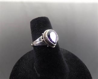 .925 Sterling Silver Pear Cut Amethyst Ring Size 5.75
