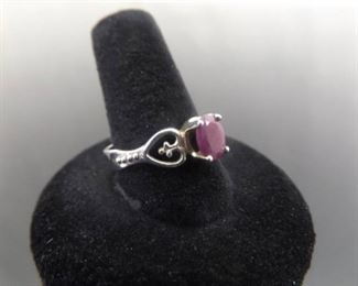 .925 Sterling Silver Pear Cut Ruby Heart Ring Size 10

