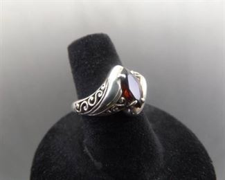 .925 Sterling Silver Marquise Cut Garnet Scrolled Ring Size 7
