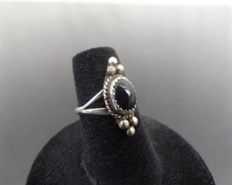 .925 Sterling Silver Black Onyx Cabochon Ring Size 5.25
