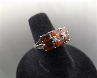 .925 Sterling Silver Oval Cut Garnet Ring Size 6.5
