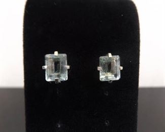 .925 Sterling Silver Square Cut Topaz Post Earrings
