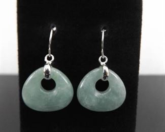 .925 Sterling Silver Jade Dangle Hook Earrings
