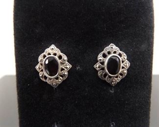 .925 Sterling Silver Art Nouveau Oval Cut Garnet Post Earrings
