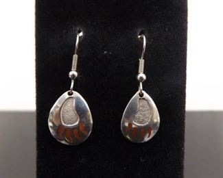.925 Sterling Silver Red Bear Claw Dangle Hook Earrings
