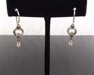 .925 Sterling Silver Mother of Pearl Latch Hook Earrings
