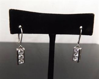 .925 Sterling Silver Zirconia Dangle Latch Earrings
