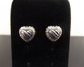 .925 Sterling Silver Gold Trimmed Heart Post Earrings
