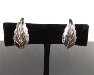 .925 Sterling Silver Leaf Screw Back Earrings
