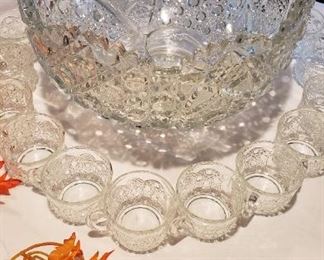 Crystal punch bowl, cups, ladel