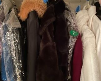 Large selection women costs- small to large size- many faux fur & animal print. 1 real mink coat