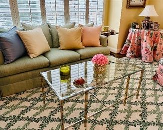 Decorator Sofa, Chairs, Coffee Table and trellis rug