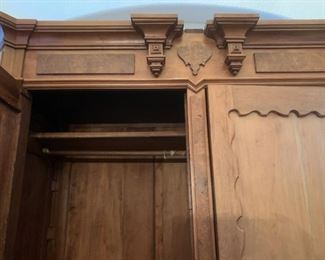 Top and inside of last quarter 1800s Victorian armoire from Galena Illinois; walnut, 9 ft x 5 ft x 2.5 ft