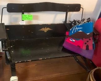 1890-1900 buckboard wagon seat on platform and one of many Central American rugs
