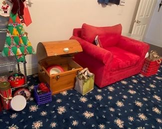 Holiday shop items, toy chest, chair and a half (matching sofa available)