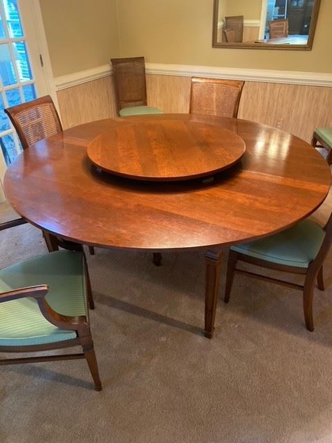 Walter of Wabash Formal Dining Room Table, Lazy Susan and 8 Chairs.  Includes a leaf - not shown in the table.  - $800