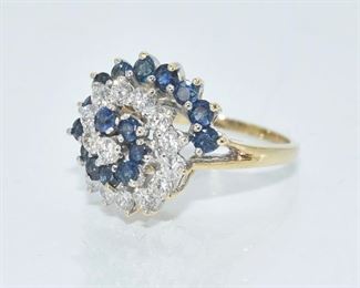 14K Gold Diamond and Sapphire Spiral Design Ring