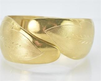 21K Yellow Gold Hinged Bracelet, Leaf Design