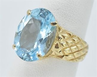 14K Gold and Faux Aquamarine Ring, 