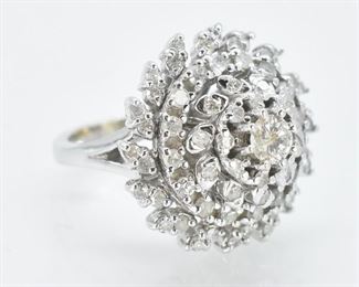 14K Gold Diamond Ring, Spiral Design