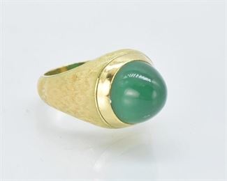 6 CT Cabochon Emerald Ring, Set in 22K Yellow Gold