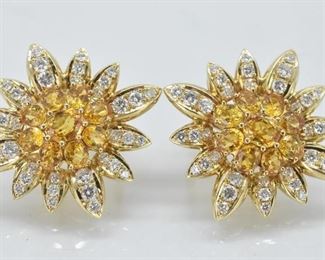 5 CTTW Yellow Sapphire and Diamond Earrings, 18K Gold