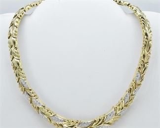 14K Gold and Diamond Leaf Design Necklace