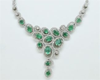 13.33 CT Natural Emerald and 5 CT Diamond Necklace