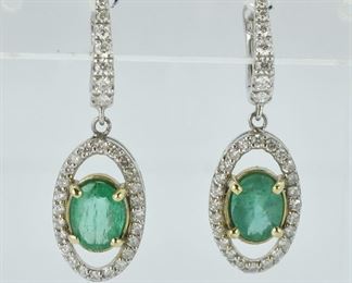 2.6 CT Emerald Earrings with .75 ct of Diamonds