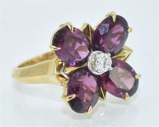 Tiffany and Co. 18K Gold, Diamond, Rhodolite Garnet Ring