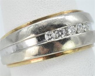 14K Two tone Yellow and White Gold and Diamond Men's Ring, Size 10