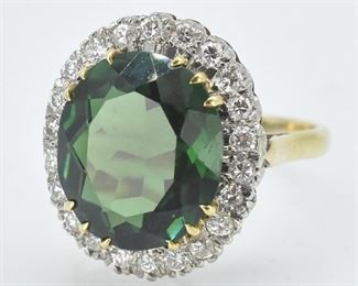 8 CT Green Tourmaline and Diamond, 18K Ring