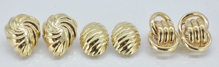 3 Pair 14K Yellow Gold Clip Earrings