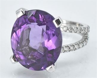 10 Ct Natural Amethyst and Diamond Ring