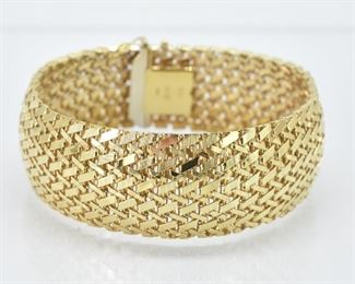 14K Yellow Gold Mesh Bracelet, Chevron Design