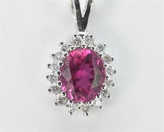 2.00 Ct Pink Tourmaline and Diamond Pendant Necklace